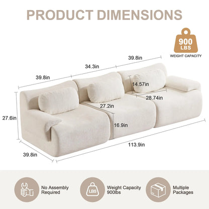 Oversized Modular Cloud Couch – Boneless Sectional Sofa with Multiple Seater Options, Deep Seat Comfort, No Assembly for Apartment Living Room Large Big Comfy