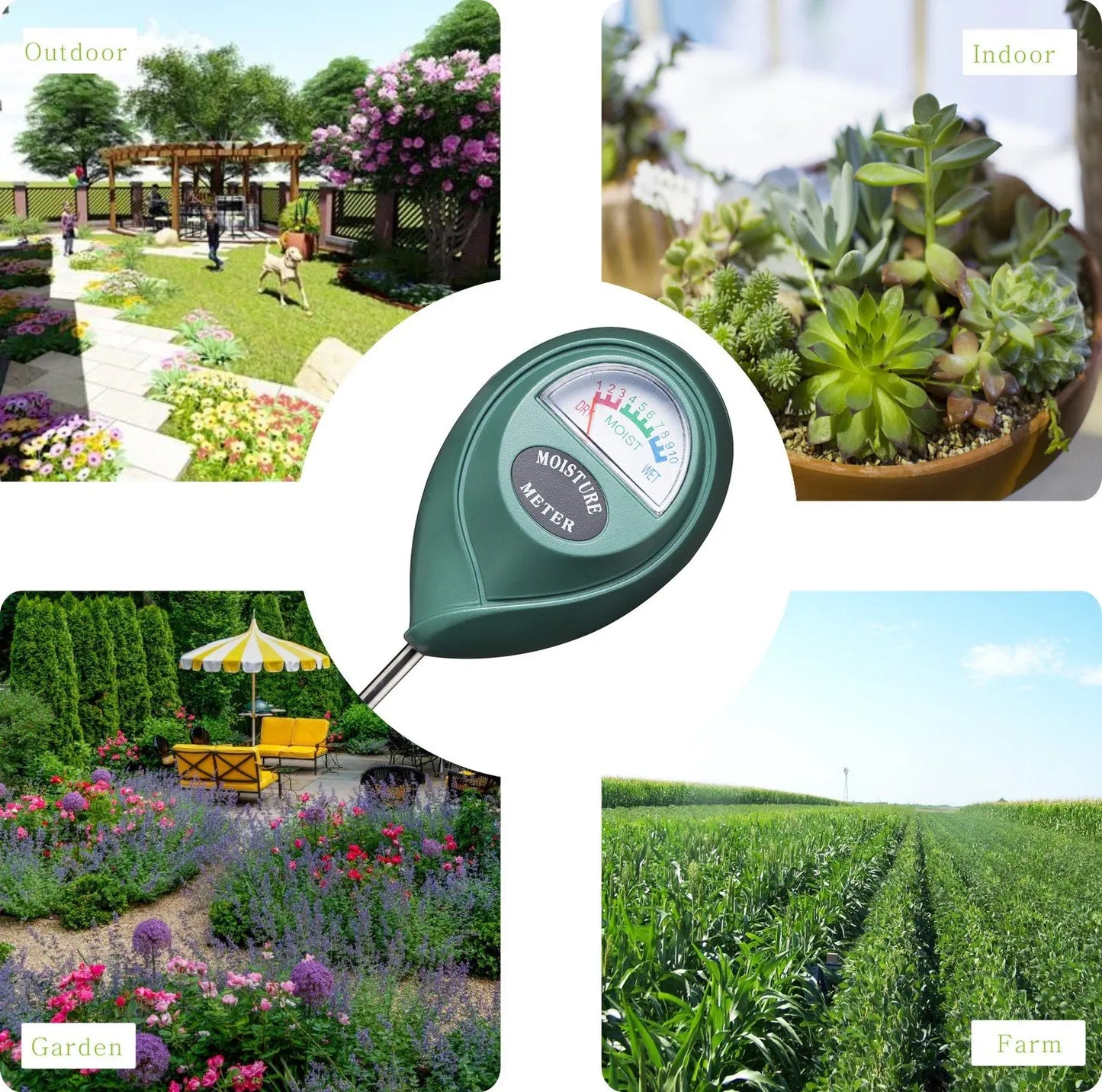 Soil Moisture Meter, Hygrometer Sensor for Plant Care, Indoor Outdoor Potted Plants, Gardening & Lawn, No Battery Required (Green)