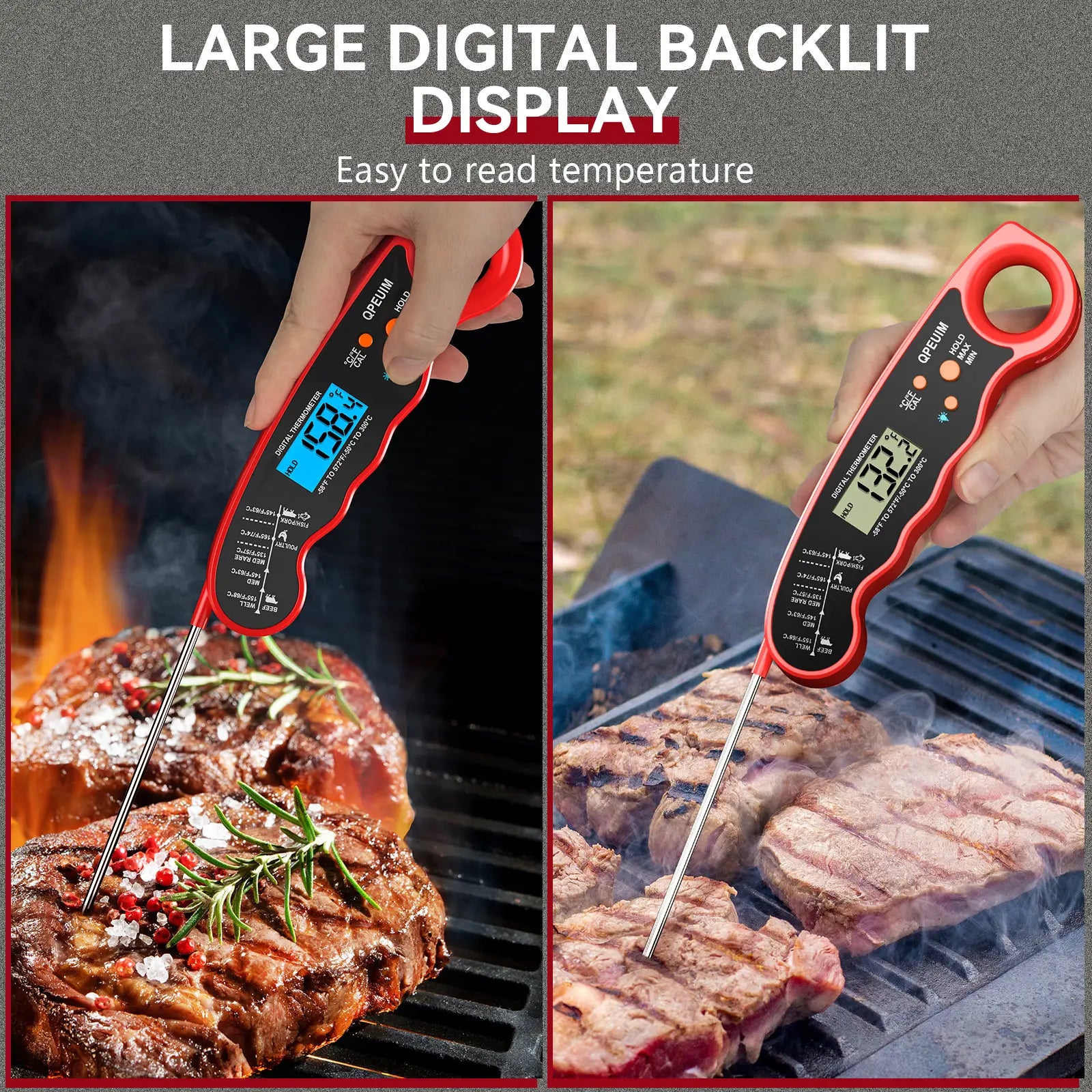 1PC Meat Thermometer Digital | Instant Read Meat Thermometer | Waterproof Food Thermometer with Backlight for Grill and Cooking, Deep Fry, BBQ, Turkey, Candy, Liquids for Man Woman