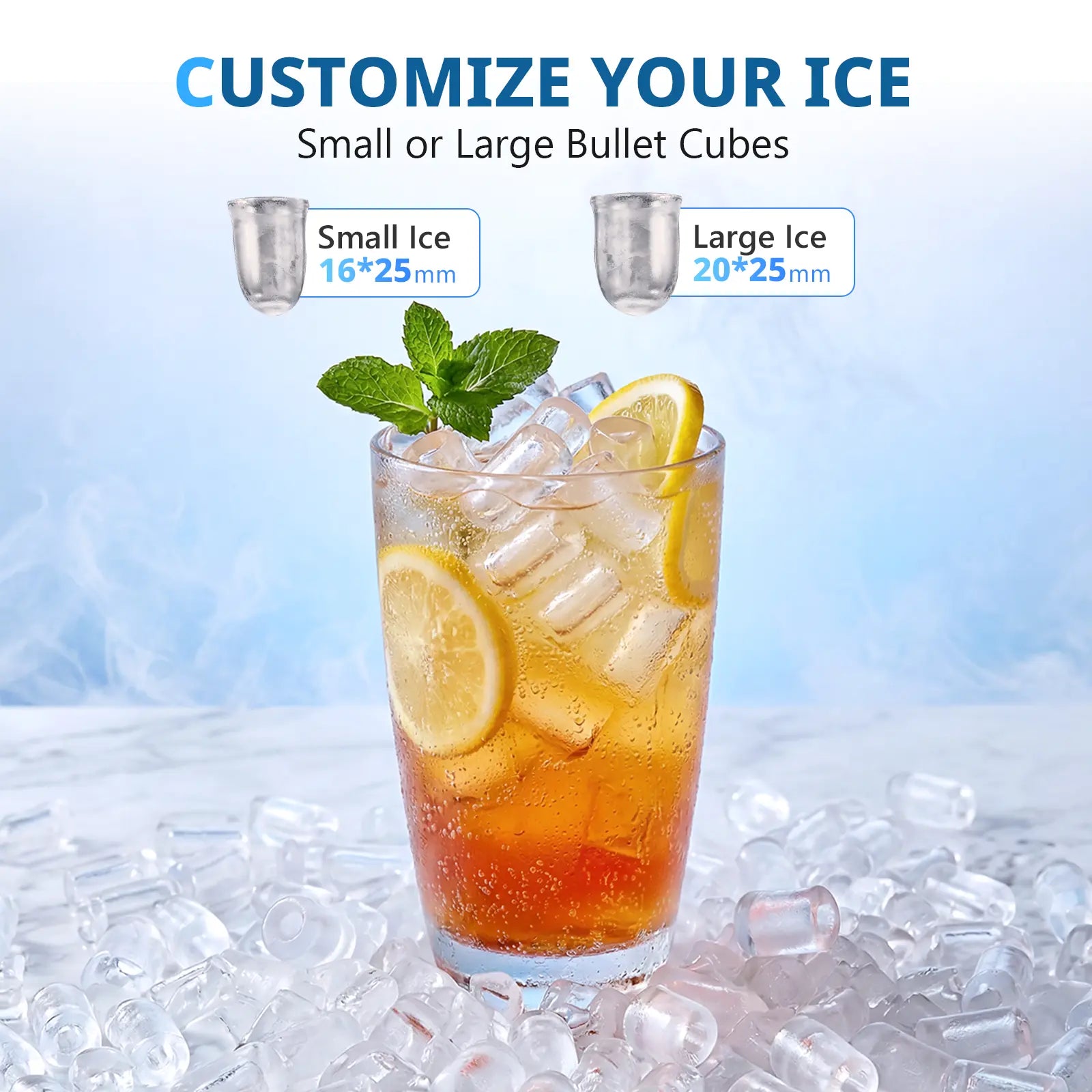 COWSAR Countertop Bullet Ice Maker & Water Dispenser, 3.3L Tank, 9 Bullet Ice Cubes Ready in 8-12 Mins, 26Lbs/Day, Portable Ice Machine for Home Kitchen Office