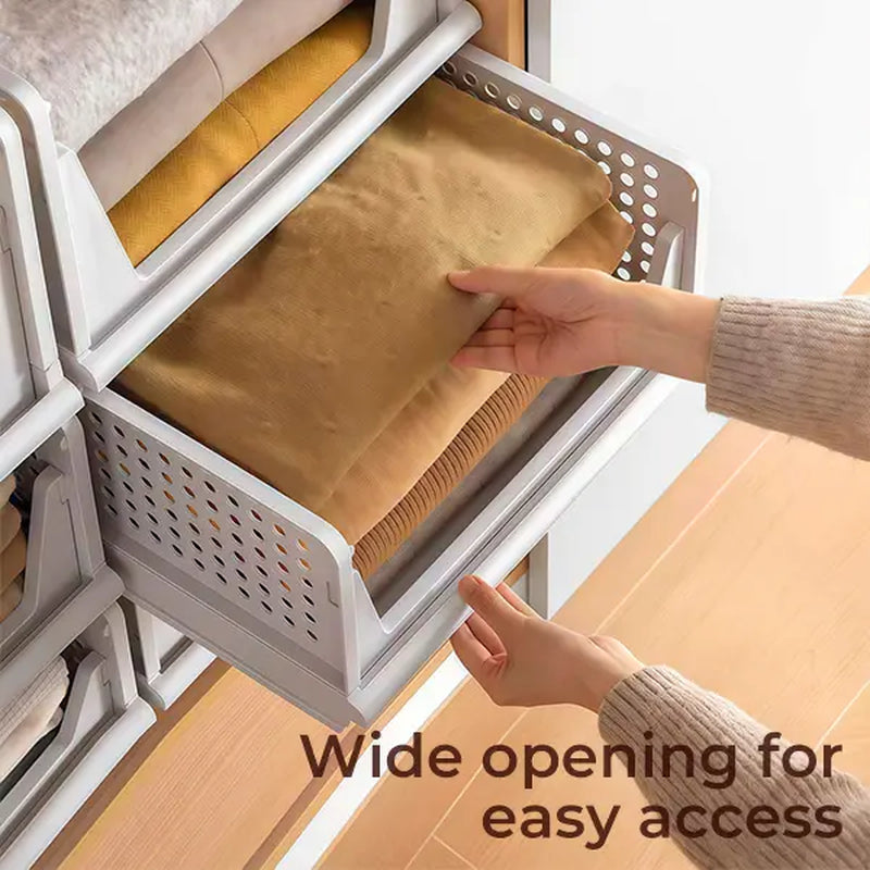 UFORU 5 Pack Stackable Wardrobe Organizer Baskets, Pull-Out Drawer Design for Clothes, Pantry & Bathroom Organization