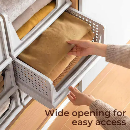 UFORU 5 Pack Stackable Wardrobe Organizer Baskets, Pull-Out Drawer Design for Clothes, Pantry & Bathroom Organization