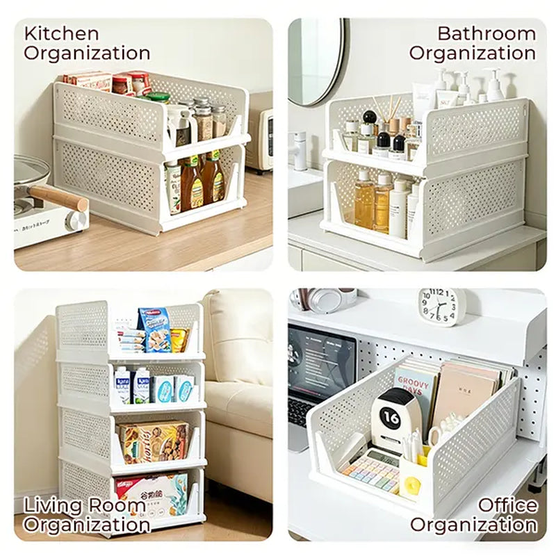 UFORU 5 Pack Stackable Wardrobe Organizer Baskets, Pull-Out Drawer Design for Clothes, Pantry & Bathroom Organization