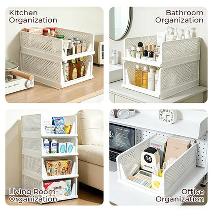 UFORU 5 Pack Stackable Wardrobe Organizer Baskets, Pull-Out Drawer Design for Clothes, Pantry & Bathroom Organization