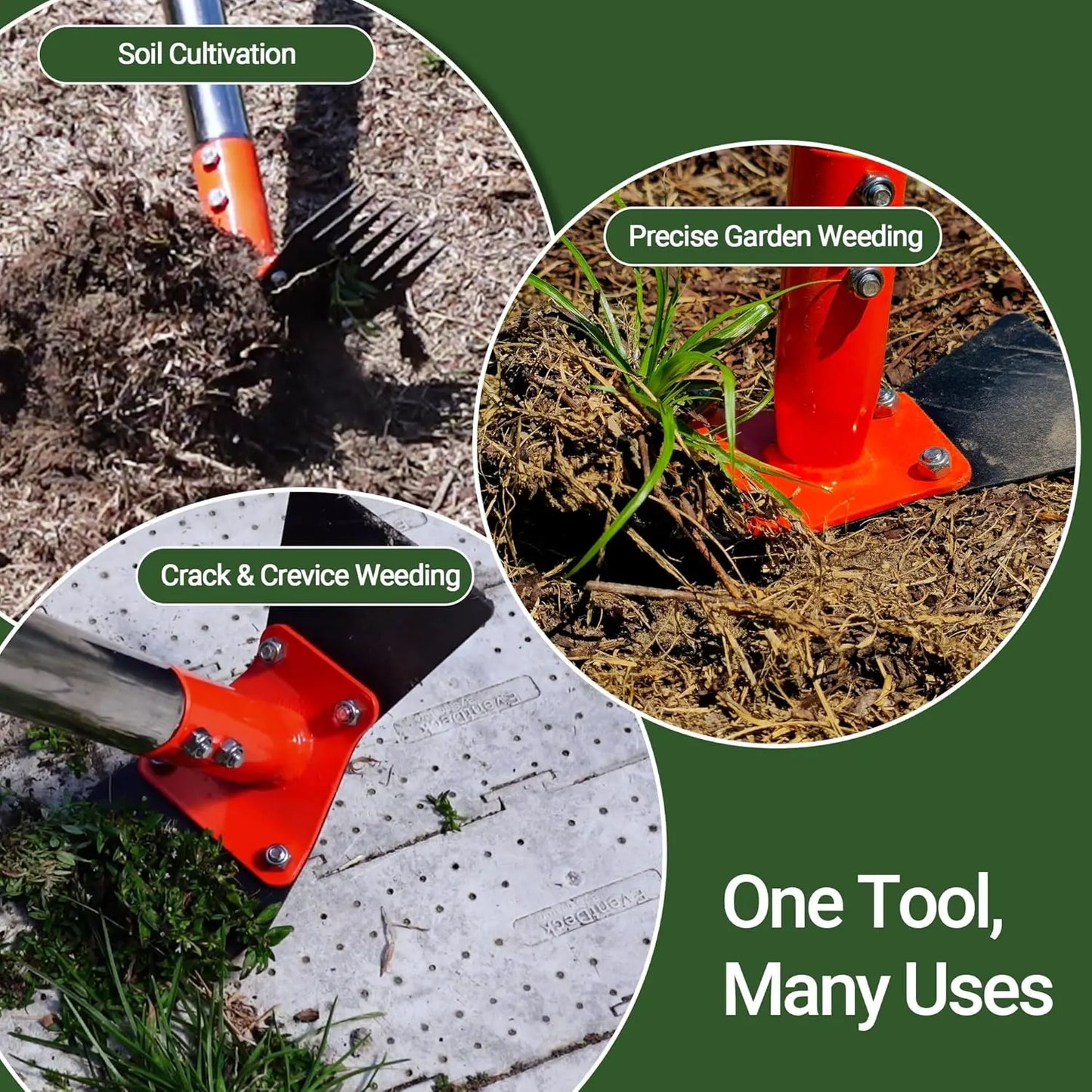 2-In-1 Weed Puller Rake and Garden Hoe, 60Inch Adjustable Long Handle Weeding Tool Heavy Duty Spring Steel Head with Sand Grain Coating, Weed Remover for Garden, Yard, Lawn, No Bend Summervibes