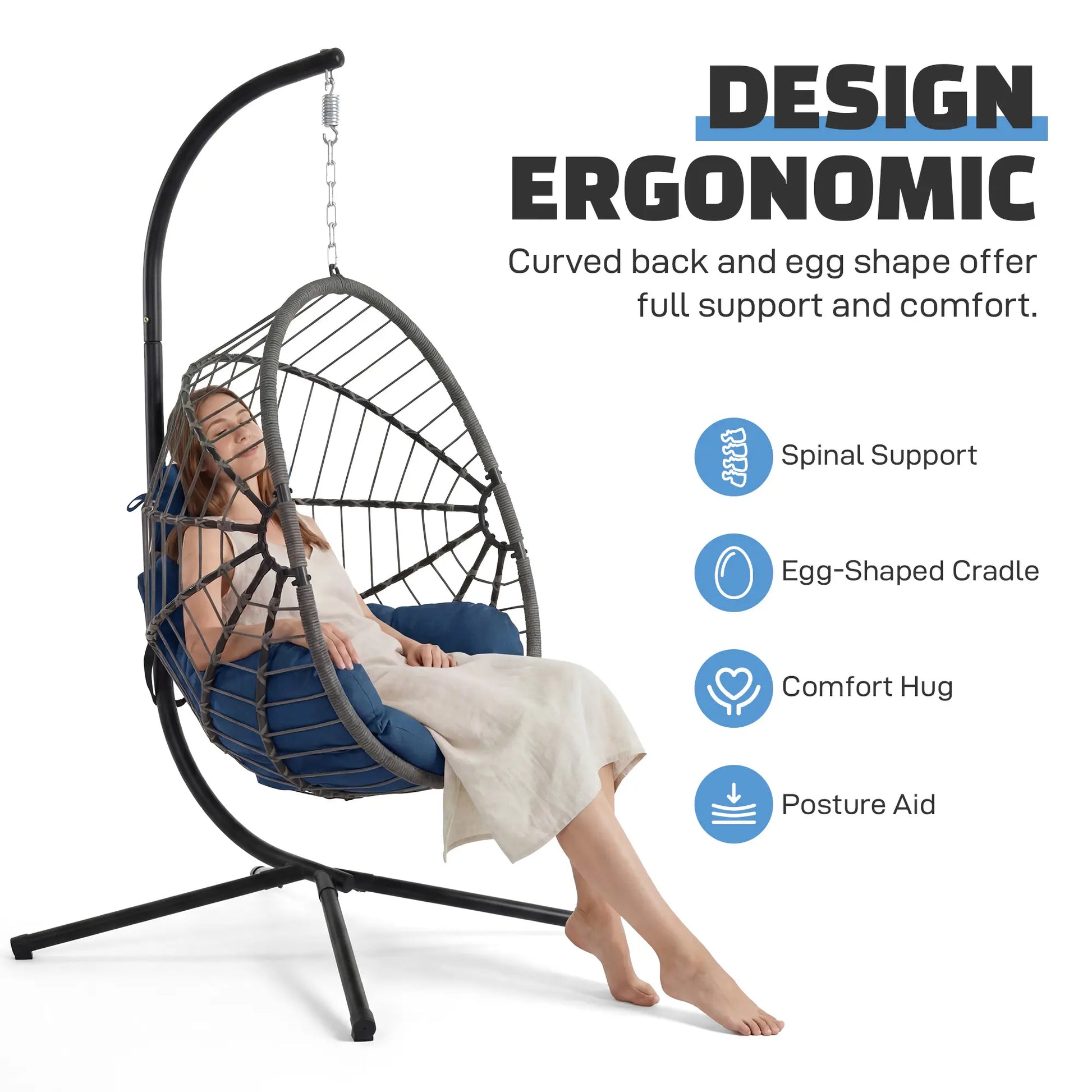 [Mother'S Day Gift]Hanging Chair with Stand, Wicker Rattan Egg Chair with Headrest & Arm Cushions,Indoor Outdoor Use - Perfect for Patio, Bedroom, Living Room Summervibes