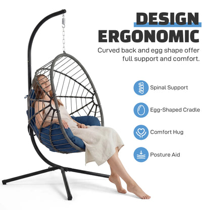 [Mother'S Day Gift]Hanging Chair with Stand, Wicker Rattan Egg Chair with Headrest & Arm Cushions,Indoor Outdoor Use - Perfect for Patio, Bedroom, Living Room Summervibes