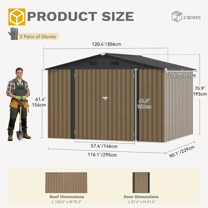 Yitahome 5 X 3 Ft/7 X 5 Ft/10 X 8 Ft Large Metal Outdoor Storage Shed, Heavy Duty Tool Storage Sheds for Backyard Patio Lawn - Ideal for Bicycles, Garden Tools, and Lawn Equipment, Easy-To-Assemble