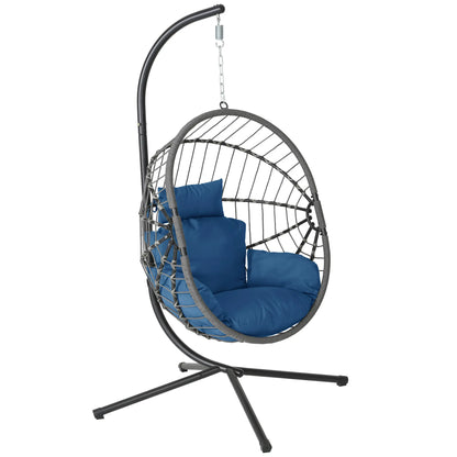 [Mother'S Day Gift]Hanging Chair with Stand, Wicker Rattan Egg Chair with Headrest & Arm Cushions,Indoor Outdoor Use - Perfect for Patio, Bedroom, Living Room Summervibes