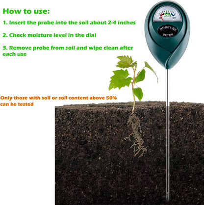 Soil Moisture Meter, Hygrometer Sensor for Plant Care, Indoor Outdoor Potted Plants, Gardening & Lawn, No Battery Required (Green)