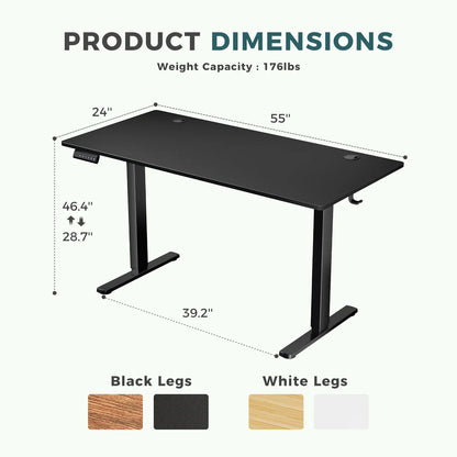Electric Standing Desk with Memory Preset, Ergonomic Height Adjustable Table with T-Shaped Metal Bracket Modern Workstations