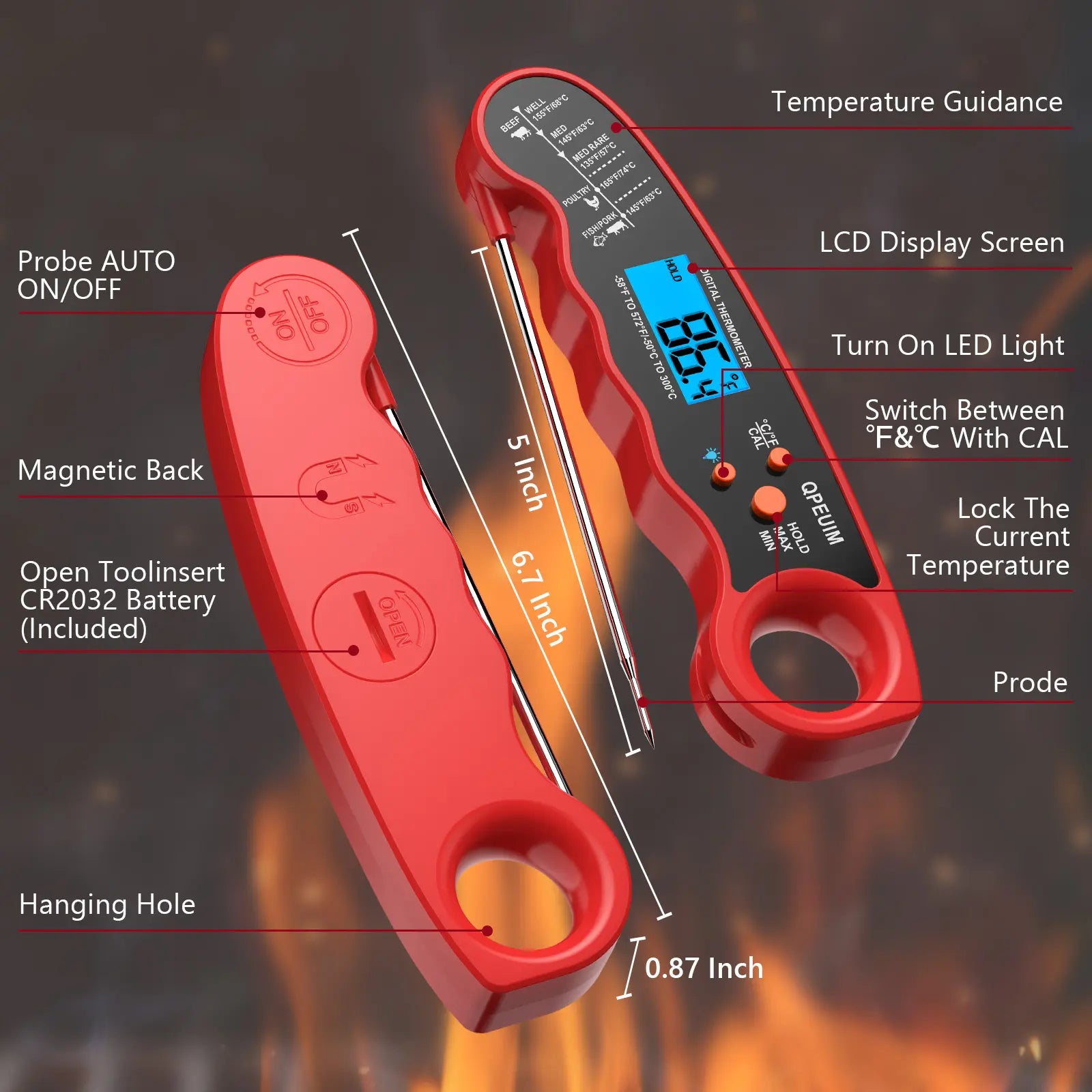 1PC Meat Thermometer Digital | Instant Read Meat Thermometer | Waterproof Food Thermometer with Backlight for Grill and Cooking, Deep Fry, BBQ, Turkey, Candy, Liquids for Man Woman