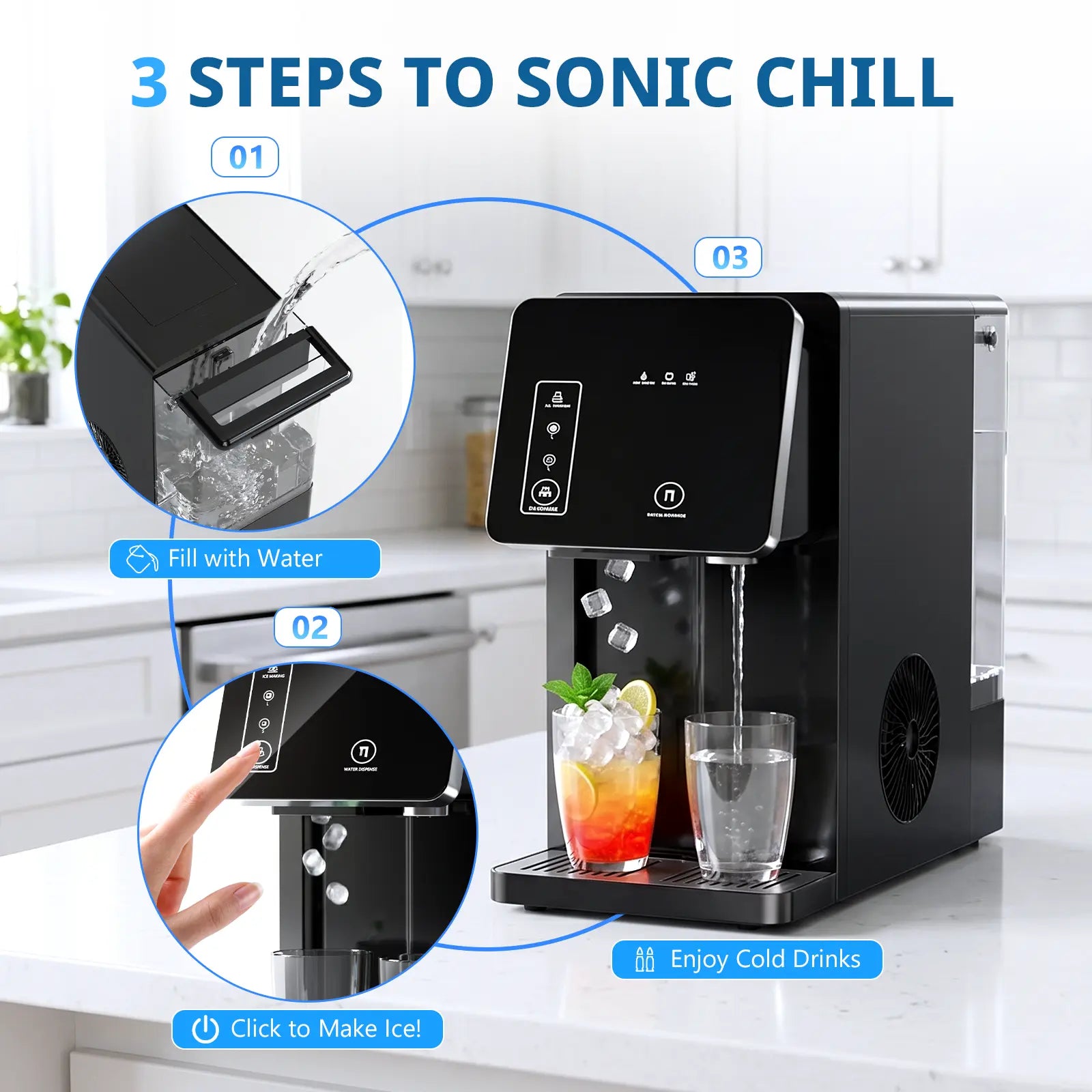 COWSAR Countertop Bullet Ice Maker & Water Dispenser, 3.3L Tank, 9 Bullet Ice Cubes Ready in 8-12 Mins, 26Lbs/Day, Portable Ice Machine for Home Kitchen Office