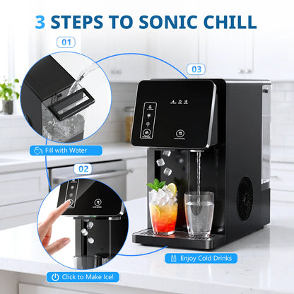 COWSAR Countertop Bullet Ice Maker & Water Dispenser, 3.3L Tank, 9 Bullet Ice Cubes Ready in 8-12 Mins, 26Lbs/Day, Portable Ice Machine for Home Kitchen Office