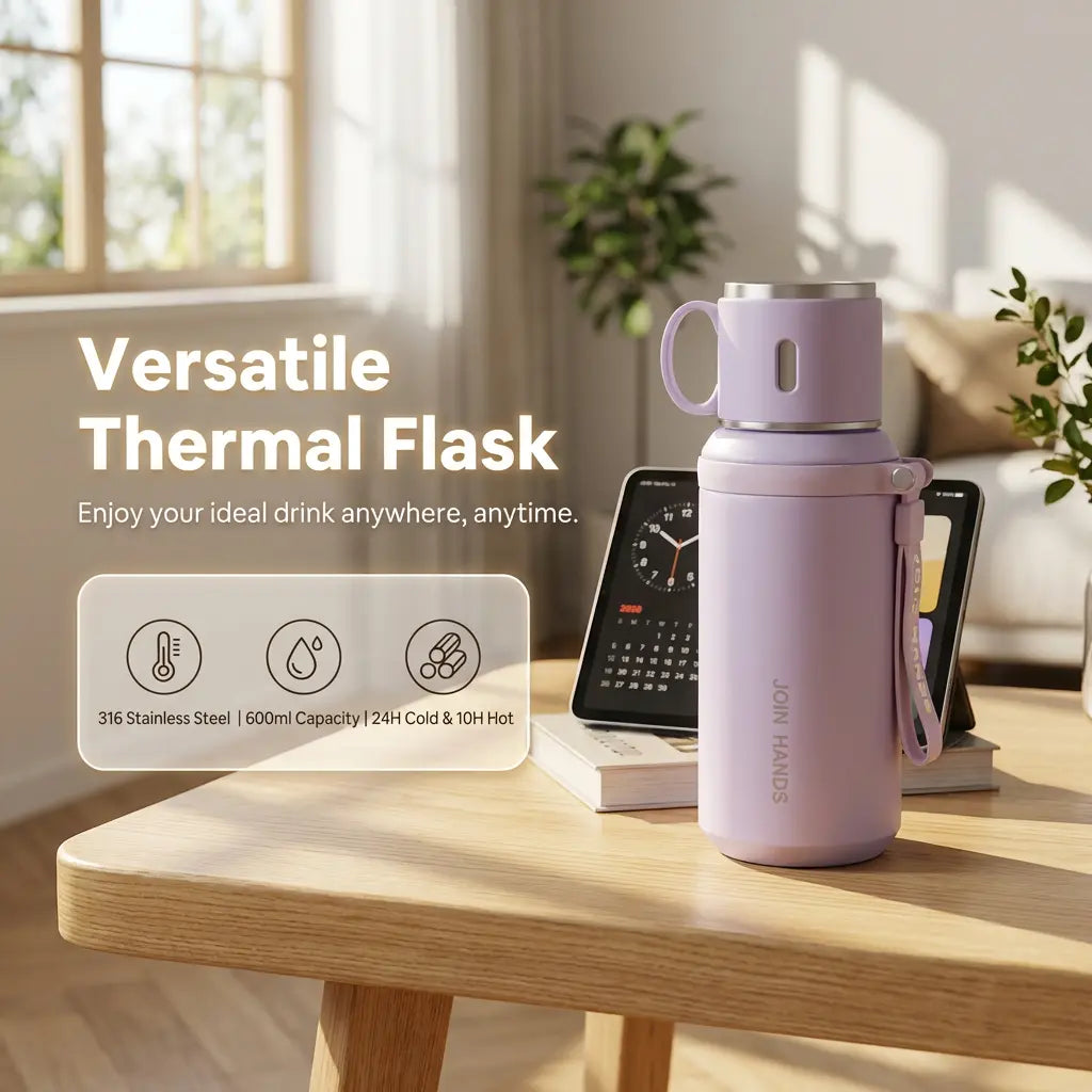 316 Stainless Steel Insulated Water Bottle Tumbler - 600Ml/20.29Oz Airtight Vacuum Flask, 24H Cold/10H Hot Retention, Leakproof Cup Lid, Portable for Ice Water, Coffee, Travel Cups