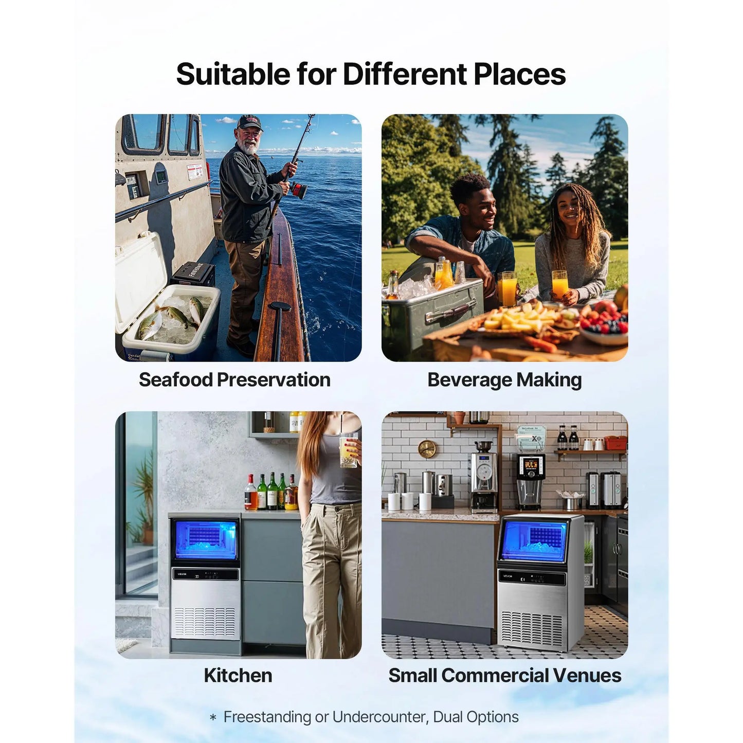 【Summervibes】Vevor Commercial Ice Maker Machine, 130Lbs/24H with 33Lbs Storage, 45 Cubes per Cycle, Stainless Steel Freestanding & under Counter Ice Maker with LED Display & Self-Cleaning, for Home Bar Restaurant